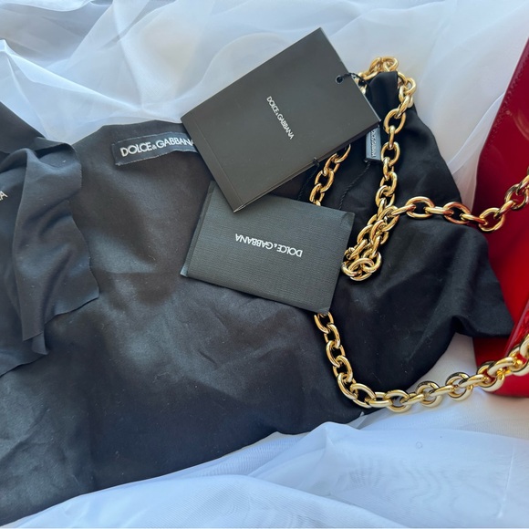Dolce & Gabbana Red Patent Leather Mini Crossbody with Gold DG Emblem - Picture 6 of 9
